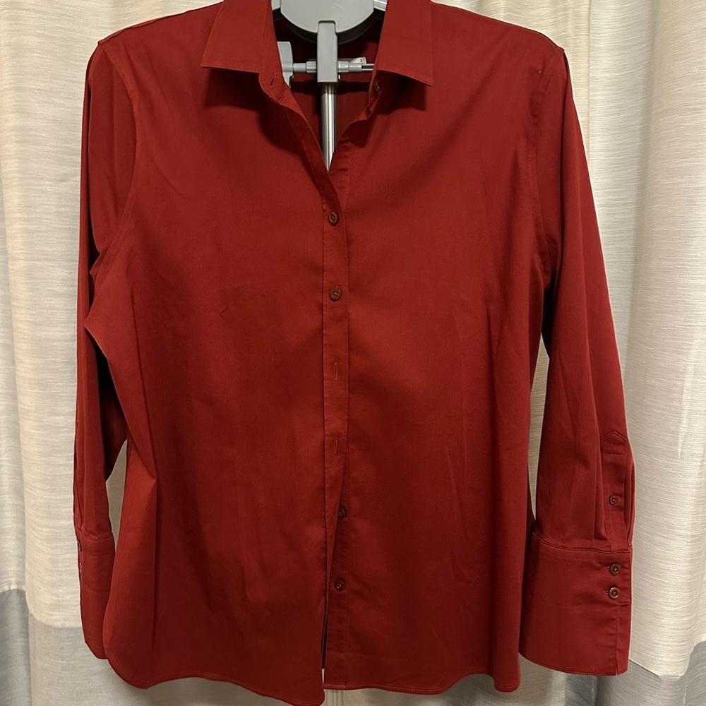 Chico's 3/4 Sleeve No-Iron Rust Red Button Down Shirt